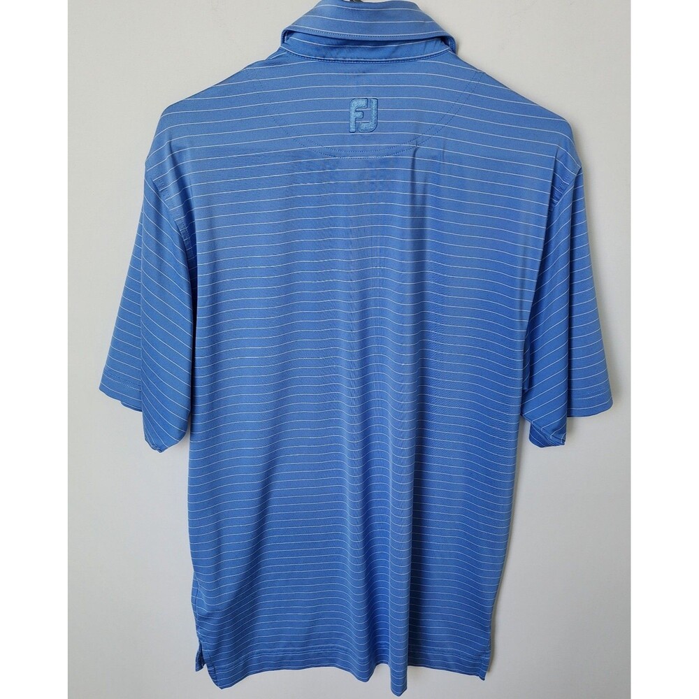 FJ Footjoy Mens Small Performance Golf Polo Blue White Striped Moisture Wicking - Picture 5 of 10